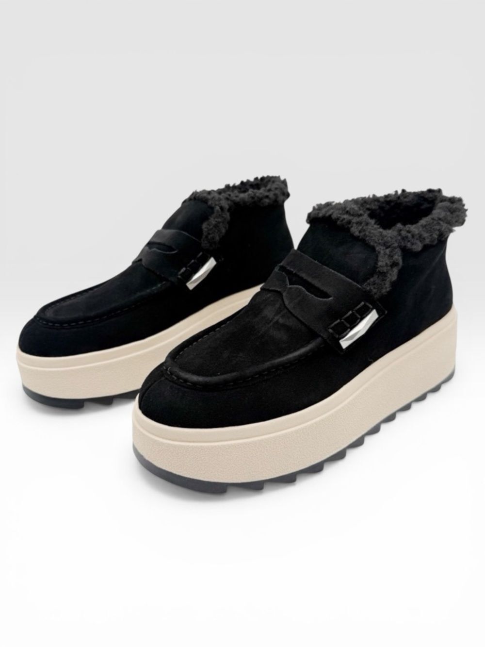 Ash Magic Moc Platform Lug Sole Ankle Boot Suede Shearling Black EU41 US 11 NEW